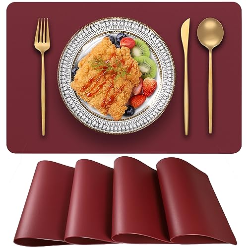 Blibalaskr Tischsets Abwaschbar,Platzsets 4er Set,wasserdichte und abwischbare,hitzebeständige doppelseitige PVC-Platzdeckchen,geeignet für Küche,Esstisch,Esszimmer 45cm×30cm(Weinrot) von Blibalaskr