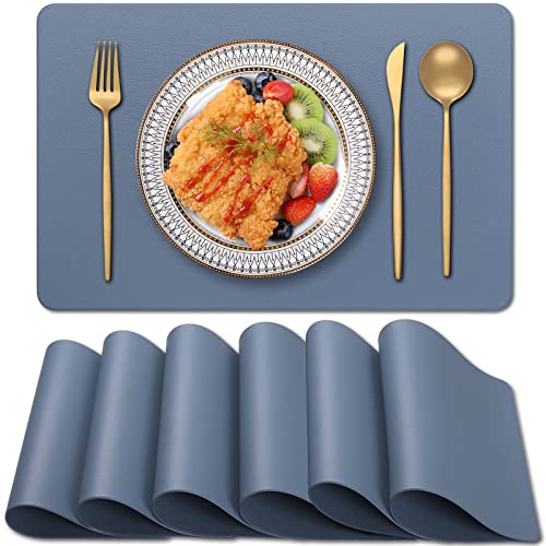 Blibalaskr Tischsets Abwaschbar,Platzsets 6er Set,wasserdichte und abwischbare,hitzebeständige doppelseitige PVC-Platzdeckchen,geeignet für Küche,Esstisch,Esszimmer 45cm×30cm(Blau) von Blibalaskr