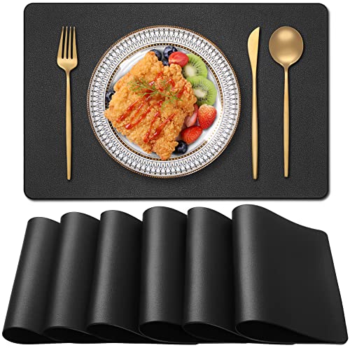 Blibalaskr Tischsets Abwaschbar,Platzsets 6er Set,wasserdichte und abwischbare,hitzebeständige doppelseitige PVC-Platzdeckchen,geeignet für Küche,Esstisch,Esszimmer 45cm×30cm(Schwarz) von Blibalaskr