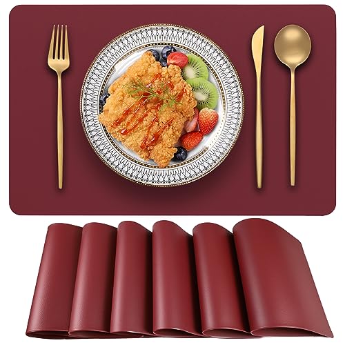 Blibalaskr Tischsets Abwaschbar,Platzsets 6er Set,wasserdichte und abwischbare,hitzebeständige doppelseitige PVC-Platzdeckchen,geeignet für Küche,Esstisch,Esszimmer 45cm×30cm(Weinrot) von Blibalaskr