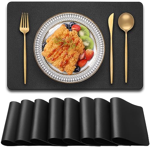 Blibalaskr Tischsets Abwaschbar,Platzsets 8er Set,wasserdichte und abwischbare,hitzebeständige doppelseitige PVC-Platzdeckchen,geeignet für Küche,Esstisch,Esszimmer 45cm×30cm(Schwarz) von Blibalaskr