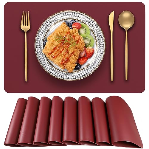 Blibalaskr Tischsets Abwaschbar,Platzsets 8er Set,wasserdichte und abwischbare,hitzebeständige doppelseitige PVC-Platzdeckchen,geeignet für Küche,Esstisch,Esszimmer 45cm×30cm(Weinrot) von Blibalaskr