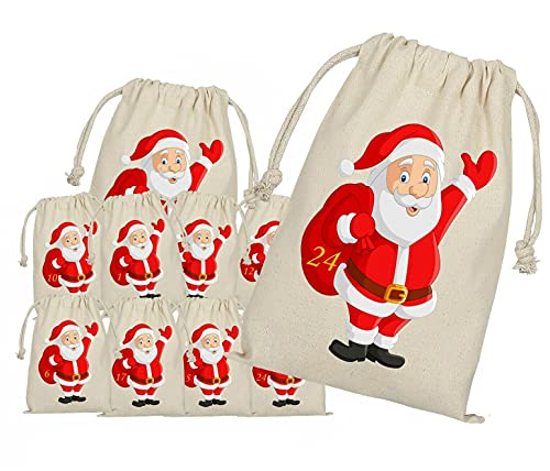 Adventskalender zum Befüllen, 24 Adventskalender Stoffbeutel, Bedruckt, Weihnachtsmann, Nikolaus, Weihnachten Geschenksäckchen,Säckchen, DIY Adventskalender Selber Befüllen, Weihnachtskalender von Blickfang