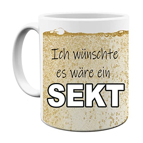 Blickfang Lustige Tasse mit Spruch Ich wünschte es wäre Sekt | Kaffee- Tee- Fototasse| Geschenk für Beste Freundin | Keramik Tasse |Spülmaschinenfest (Weiss) von Blickfang