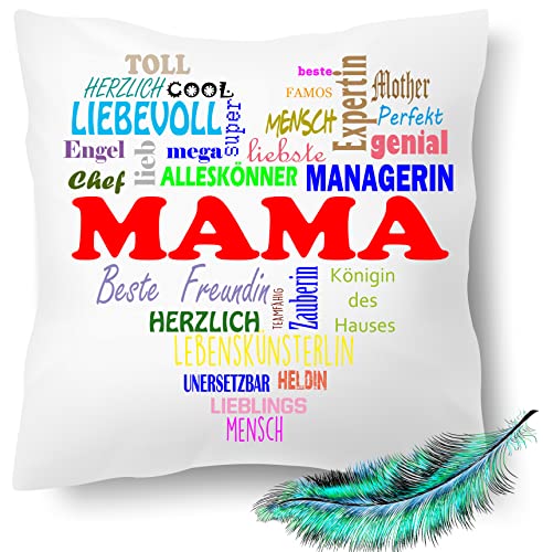 Blickfang Muttertagsgeschenk | Muttertag Mama Geschenk Kissen | Kissen Herz Text Bunt für Mama | Dekokissen | Kuschelkissen 40X40 Bedruckt | Kissenbezug (ohne Kissenfüllung) von Blickfang