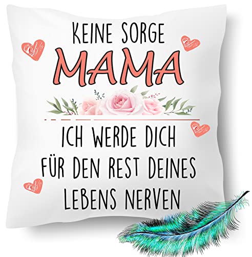 Blickfang Mama Geschenk Kissen Keine Sorge | Muttertag| Dekokissen | Kuschelkissen 40X40 Bedruckt | Kissenbezug | mit oder ohne Füllung (mit Kissenfüllung), Weiß von Blickfang