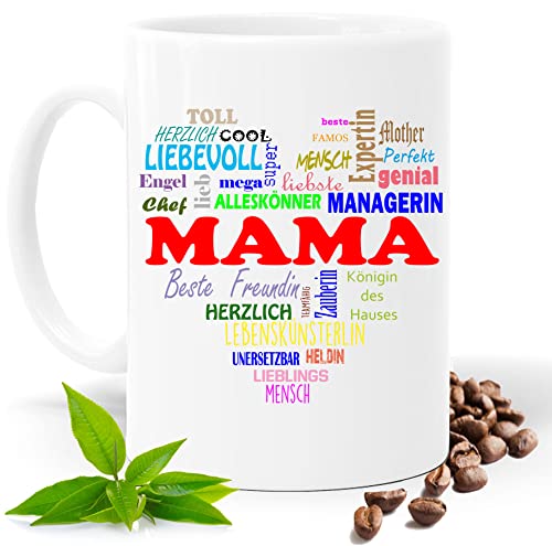Muttertagsgeschenk | Muttertag Mama Geschenk Tasse | Herz Text Bunt für Mama | Geburtstagsgeschenk, Geburtstagstasse | Kaffee- Tee- Fototasse| Geschenkidee |Spülmaschinenfest (Weiss) von Blickfang