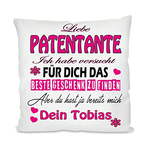 Personalisiertes Patentante Kissen mit Namen | Liebe Patentante | Tante Fotokissen | Motivkissen | bedrucktes Kissen | Geschenk | Baumwolle | Kissen | Kuschelkissen | Motivkissen (mit Kissenfüllung) von Blickfang