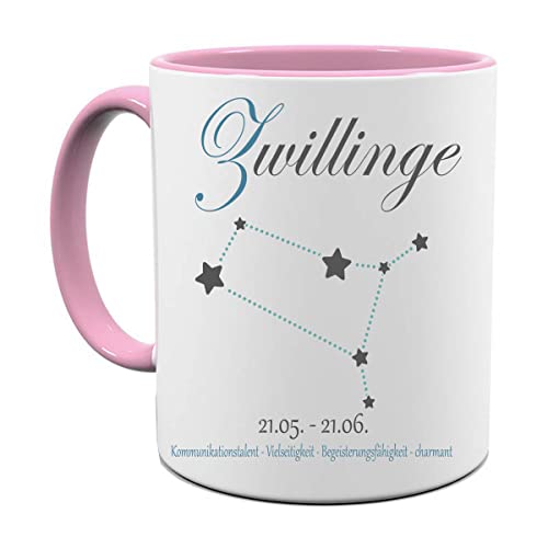 STERNZEICHEN, HOROSKOP, TIERKREISZEICHEN, |KOLLEGEN | KAFFEE TEE TASSE|FOTOTASSE|BÜRO TASSE|MOTIV TASSE | BEDRUCKTE TASSE | KAFFEETASSE | TEETASSE | GESCHENK|KERAMIK (Zwilling, Rosa) von Blickfang