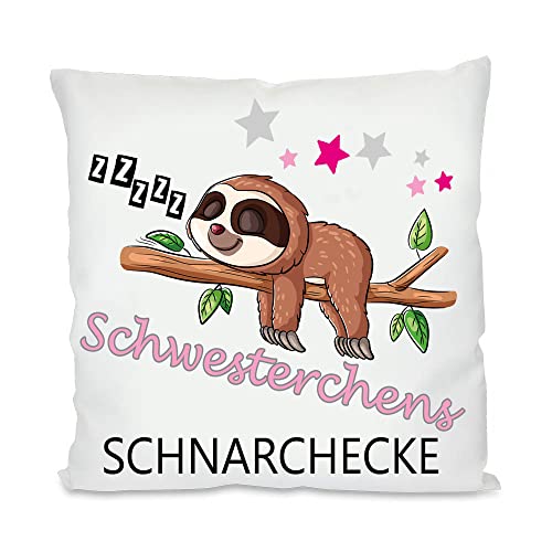 Schnarchecke Kuschelkissen |Geschenk| Eltern Mama, Papa, Tante, Bruder, Schwester | Fotokissen | Motivkissen | bedrucktes Kissen | Baumwolle | Kissen | Motivkissen (mit Kissenfüllung, Schwesterchen) von Blickfang