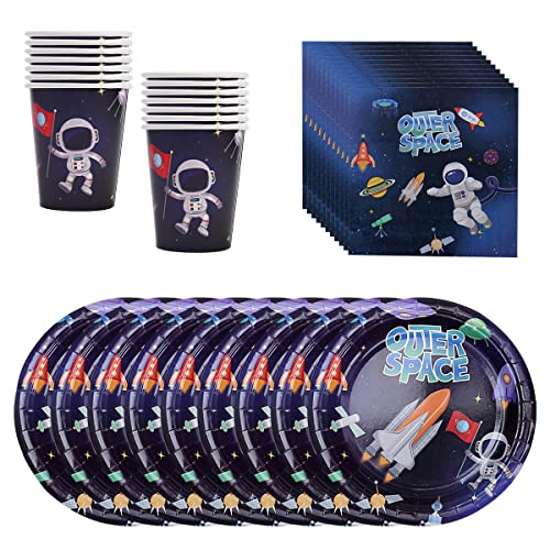BlinBlin Astronauten Partygeschirr Set für 16 Gäste – Weltraum Pappteller, Becher, Servietten & Tischdeko für Kindergeburtstag von BlinBlin