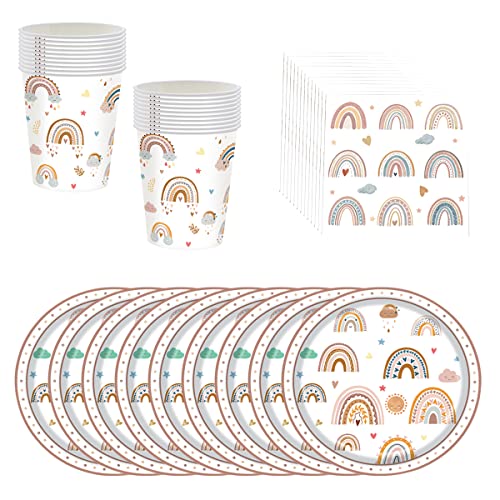 BlinBlin Regenbogen Papiergeschirr Set für 20 Gäste – Party Teller, Pappbecher & Servietten für Mädchen und Kinder – Perfekte Dekoration für Regenbogen Geburtstagsparty von BlinBlin