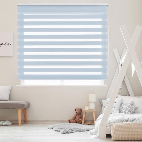 Blindecor Lira doppelrollo - duo rollo tag und nacht Hellblau - 80 x 180 cm (Breite x Länge) | Stoffgröße 77 x 175 cm | Fensterrollo zebra von Blindecor