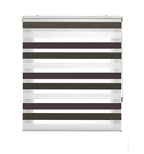 Blindecor Lira duo rollo tag und nacht , tricolor Braun, Violett, Weiß - 80 x 180 cm (Breite x Länge). Stoffgröße 77 x 175 cm. Doppelrollo für fenster von Blindecor