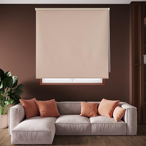 Blindecor Draco | Rollo verdunkelung - Hellbraun, 120 x 175 cm (BxH) | Stoffgröße 117 x 170 cm. Thermorollo für fenster von Blindecor