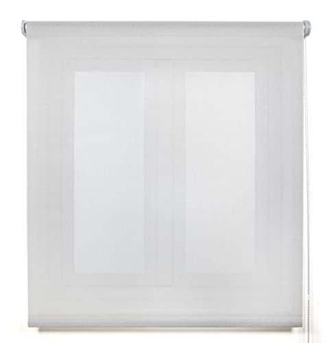 Blindecor Belmont Rollo lichtdurchlässiges Gewebe, glänzend, Silbergrau, 130 x 180 cm (Breite x Höhe), Stoffmaße: 127 x 175 cm, Fensterrollo von TOUSTOR