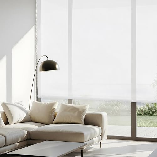 Blindecor Belmont Rollo, lichtdurchlässig, glänzend, Weiß, 110 x 180 cm (Breite x Höhe), Stoffmaße: 107 x 175 cm, für Fenster von Blindecor