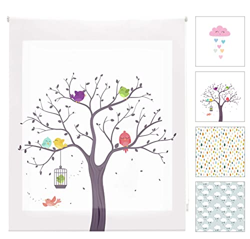 Blindecor Digital Kinder | durchscheinendes Rollo mit Digitaldruck, Modell Birds | 110 x 180 cm (BxH) | Stoffgröße 107 x 175 cm | Fensterrollos von Blindecor