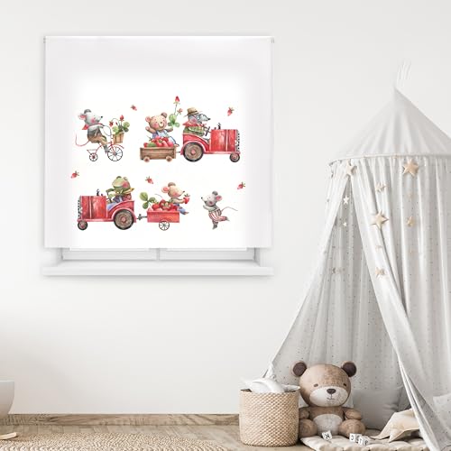Blindecor Digital | Rollo lichtdurchlässig Bedruckt | Kinderfamilie | Modell F-Tractor Rot | 130 x 180 cm (Breite x Höhe) | Stoffgröße 126 x 175 cm | Fensterrollos von Blindecor