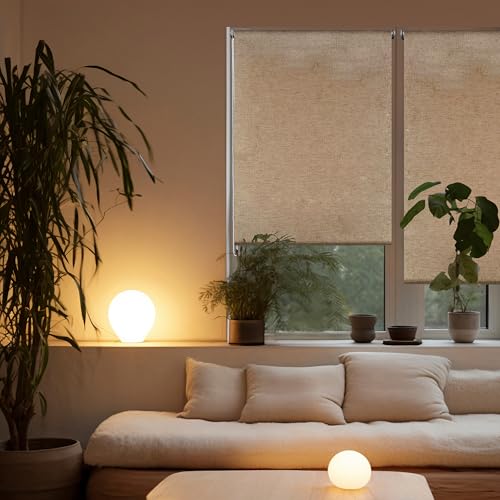 Blindecor Rollo ohne Beschläge, Blickdicht, einfarbig, 107 x 180 cm (Breite x Höhe), Stoffgröße 103 x 180 cm, Easyfix, Leinengewebe von Blindecor