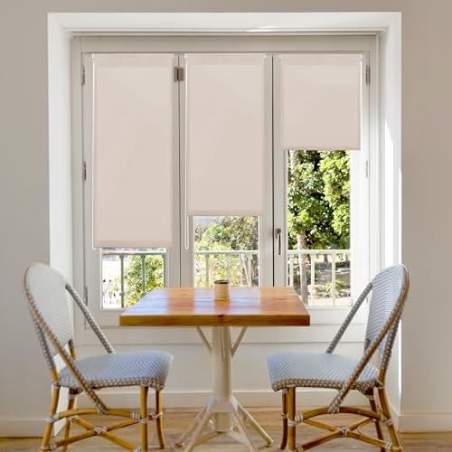 Blindecor Aure | Lichtdurchlässiges Rollos für Fenster und tür ohne bohren mit klämmträger - Hellbraun, 140 x 180 cm (BxH) | Stoffgröße 137 x 175 cm | rollo klemmfix lichtdurchlässig von Blindecor