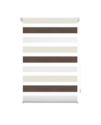 Blindecor Indus Tricolor Rollo ohne Bohren | Doppelschicht-Rollo | für Nacht und Tag, Braun, Creme, Weiß | 77 x 180 cm (BxL), Braun - Cremefarben von Blindecor