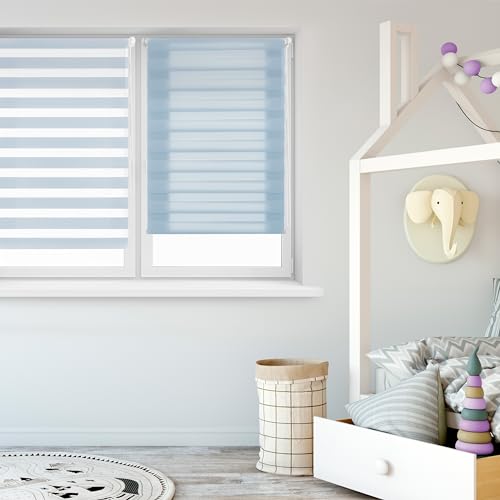 Blindecor - Indus doppelrollo klemmfix ohne bohren - duo rollo klemmfix Hellblau - 62 x 180 cm (Breite x Länge) Stoffgröße 59 x 175 cm von Blindecor