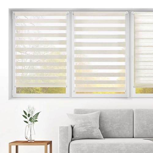 Blindecor - Indus doppelrollo klemmfix ohne bohren - duo rollo klemmfix Leinfarben - 50 x 220 cm (Breite x Länge) Stoffgröße 47 x 215 cm von Blindecor