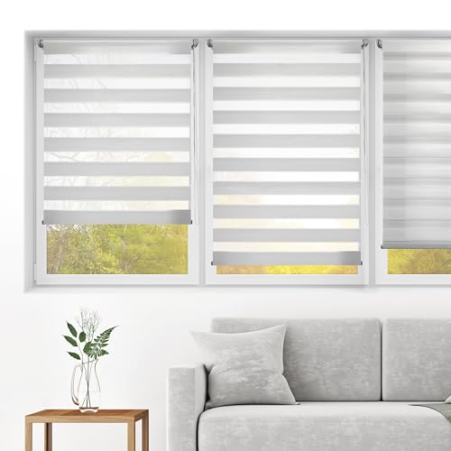 Blindecor - Indus doppelrollo klemmfix ohne bohren - duo rollo klemmfix Silbergrau - 40 x 150 cm (Breite x Länge) Stoffgröße 37 x 145 cm von Blindecor