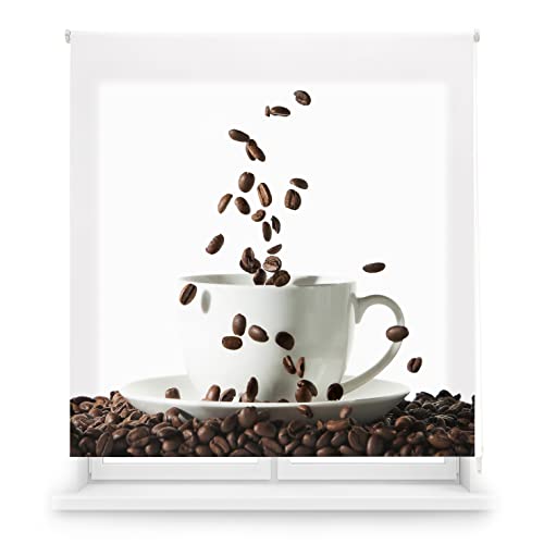 Blindecor Digitale Küche | lichtdurchlässiges Rollo mit Digitaldruck | Modell Coffee | 150 x 180 cm (Breite x Höhe) Stoffgröße 147 x 175 cm | Fensterrollos von Blindecor