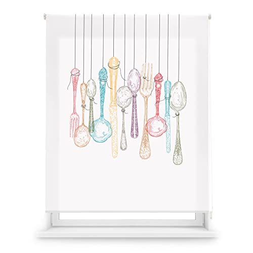 Blindecor Küchenrollo, lichtdurchlässig, Cutlery, 130 x 180 cm (B x H) von Blindecor