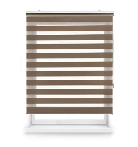 Blindecor Lira doppelrollo - duo rollo tag und nacht Braun - 80 x 180 cm (Breite x Länge) | Stoffgröße 77 x 175 cm | Fensterrollo zebra von Blindecor