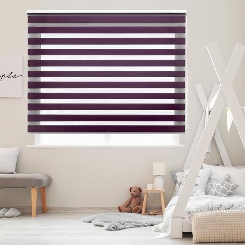 Blindecor Lira doppelrollo - duo rollo tag und nacht Violett - 140 x 250 cm (Breite x Länge) | Stoffgröße 137 x 245 cm | Fensterrollo zebra von Blindecor