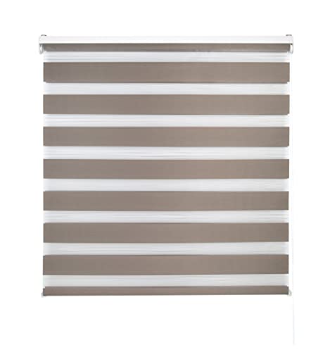 Blindecor Lira doppelrollo - duo rollo tag und nacht Braun - 100 x 180 cm (Breite x Länge) | Stoffgröße 97 x 175 cm | Fensterrollo zebra von Blindecor