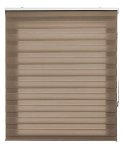 Blindecor Lira doppelrollo - duo rollo tag und nacht Braun - 140 x 180 cm (Breite x Länge) | Stoffgröße 137 x 175 cm | Fensterrollo zebra von Blindecor