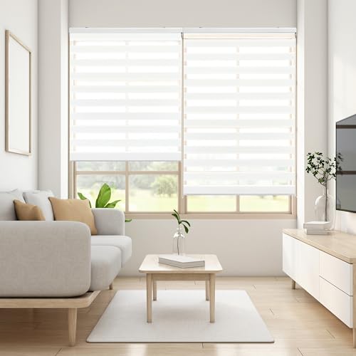 Blindecor Lira doppelrollo - duo rollo tag und nacht Weiß - 140 x 250 cm (Breite x Länge) | Stoffgröße 137 x 245 cm | Fensterrollo zebra von Blindecor