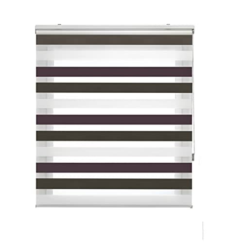Blindecor Lira duo rollo tag und nacht , tricolor Braun, Violett, Weiß - 100 x 180 cm (Breite x Länge). Stoffgröße 97 x 175 cm. Doppelrollo für fenster von Blindecor