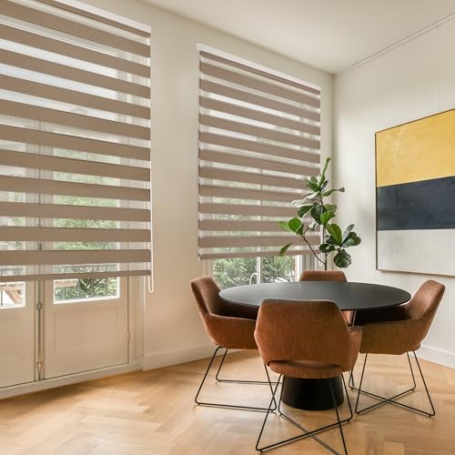 Blindecor Lira doppelrollo - duo rollo tag und nacht Braun - 140 x 250 cm (Breite x Länge) | Stoffgröße 137 x 245 cm | Fensterrollo zebra von Blindecor