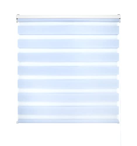 Blindecor Lira doppelrollo - duo rollo tag und nacht Hellblau - 100 x 180 cm (Breite x Länge) | Stoffgröße 97 x 175 cm | Fensterrollo zebra von Blindecor