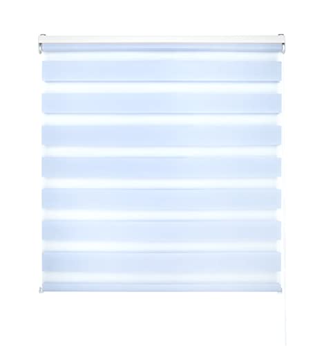 Blindecor Lira doppelrollo - duo rollo tag und nacht Hellblau - 120 x 250 cm (Breite x Länge) | Stoffgröße 117 x 245 cm | Fensterrollo zebra von Blindecor