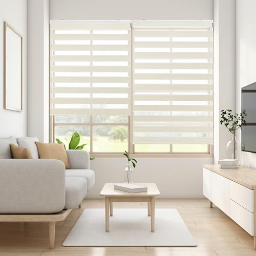 Blindecor Lira doppelrollo - duo rollo tag und nacht Leinen Cremefarben - 110 x 180 cm (Breite x Länge) | Stoffgröße 107 x 175 cm | Fensterrollo zebra von Blindecor