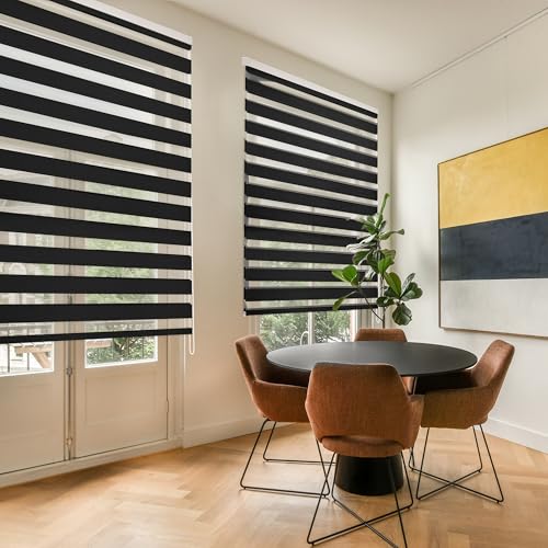 Blindecor Lira doppelrollo - duo rollo tag und nacht Schwarz - 100 x 250 cm (Breite x Länge) | Stoffgröße 97 x 245 cm | Fensterrollo zebra von Blindecor