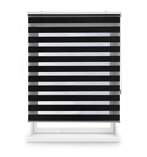 Blindecor Lira doppelrollo - duo rollo tag und nacht Schwarz - 160 x 180 cm (Breite x Länge) | Stoffgröße 157 x 175 cm | Fensterrollo zebra von Blindecor