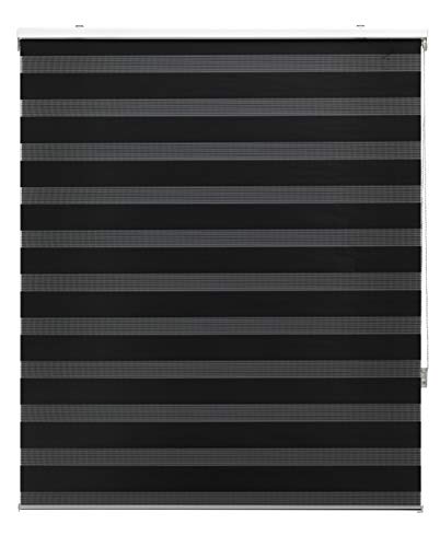 Blindecor Lira doppelrollo - duo rollo tag und nacht Schwarz - 180 x 180 cm (Breite x Länge) | Stoffgröße 177 x 175 cm | Fensterrollo zebra von Blindecor