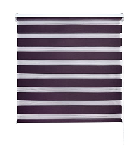 Blindecor Lira doppelrollo - duo rollo tag und nacht Violett - 120 x 250 cm (Breite x Länge) | Stoffgröße 117 x 245 cm | Fensterrollo zebra von Blindecor