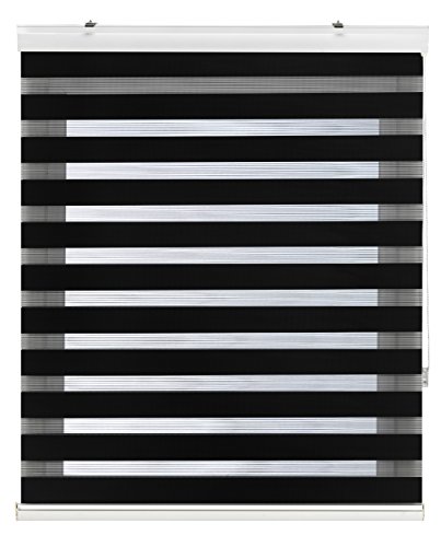 Blindecor Vela | Rollo nacht und tag premium mit galerie | Schwarz, doppelrollo 160 x 180 cm (BxH) | Stoffgröße 157 x 175 cm | Elegantes Tag und Nacht rollo von Blindecor