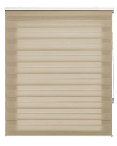 Blindecor | Rollo für Nacht und Tag nach Maß | Doppelschichtig | Beige | 115 x 250 cm (Breite x Höhe) Stoffgröße 112 x 245 cm | Fensterrollos von Blindecor
