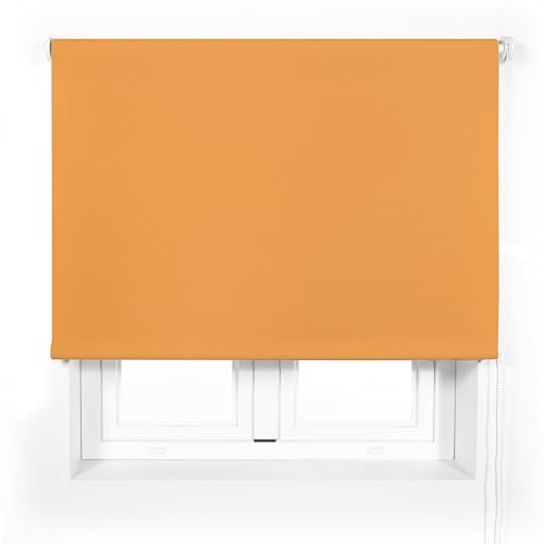 Blindecor Transparentes Premium-Rollo nach Maß, Farbe: Orange, 120 x 240 cm (B x H), Stoffgröße 117 x 235 cm, lichtdurchlässiges Rollo mit 38 mm Rohr, robuster und eleganter von Blindecor