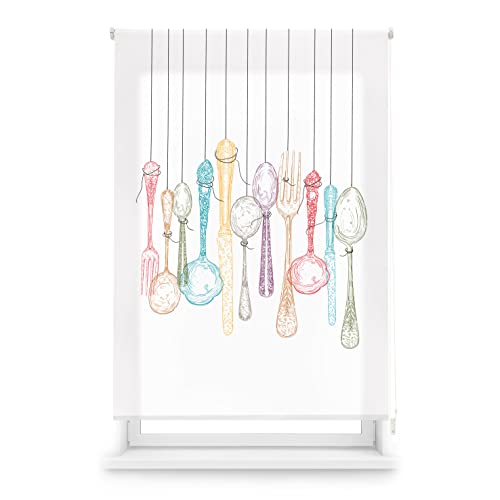 Blindecor Transparentes Rollo mit Digitaldruck, Küche, Cutlery, Rollo 110 x 180 cm (Breite x Höhe), Stoffgröße 107 x 175 cm, Digitaldruck von Blindecor