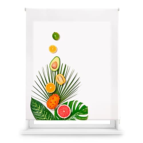 Blindecor Digitalküche | Lichtdurchlässig Rollo Digitaldruck | TropicalFruit | 130 x 180 cm (BxH) Stoffgröße 127 x 175 cm | Fensterrollos von Blindecor